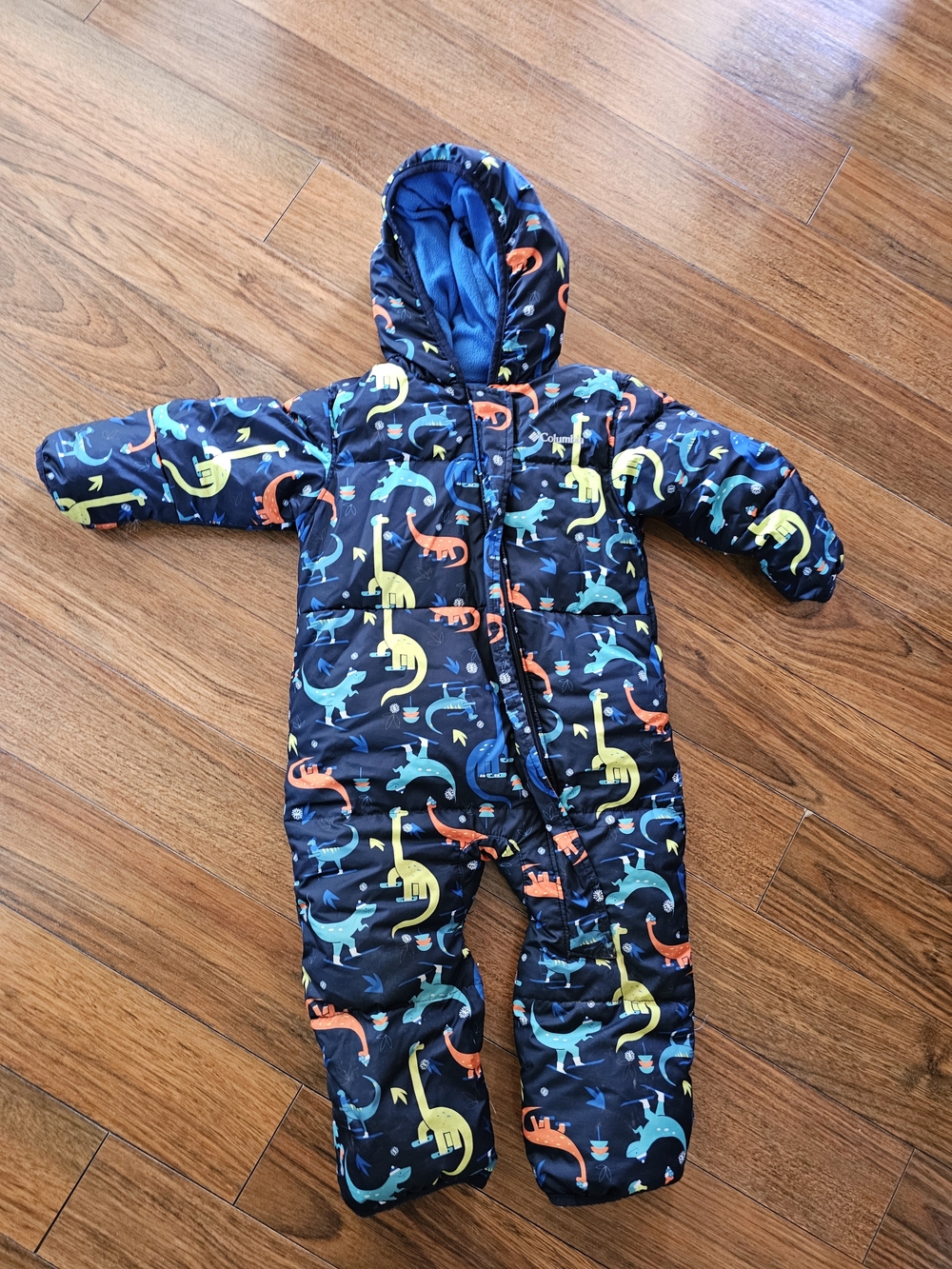 Columbia Navy Hooded Dinosaur Print One-Piece Snowsuit